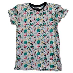 MTL‎ Made To Live NYC Flamingo Parrot Graphic Tee Small 90s Saved By The Bell
